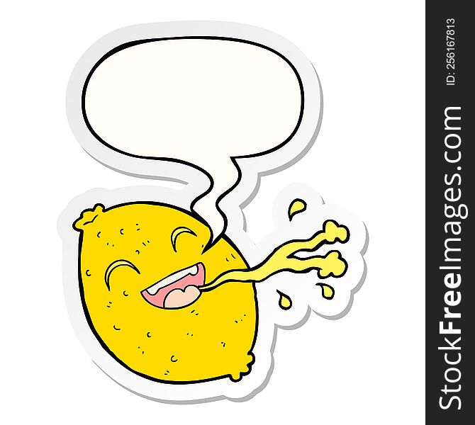 Cartoon Squirting Lemon And Speech Bubble Sticker