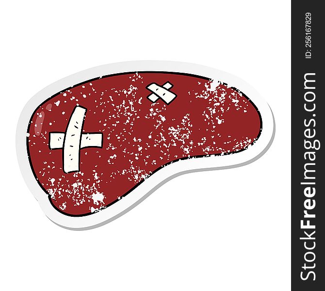distressed sticker of a cartoon repaired liver