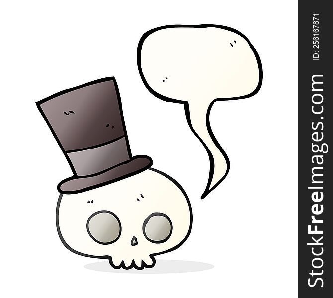 freehand drawn speech bubble cartoon skull wearing top hat