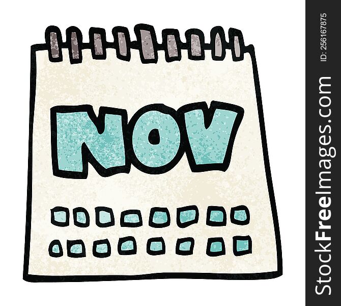 Cartoon Doodle Calendar Showing Month Of November