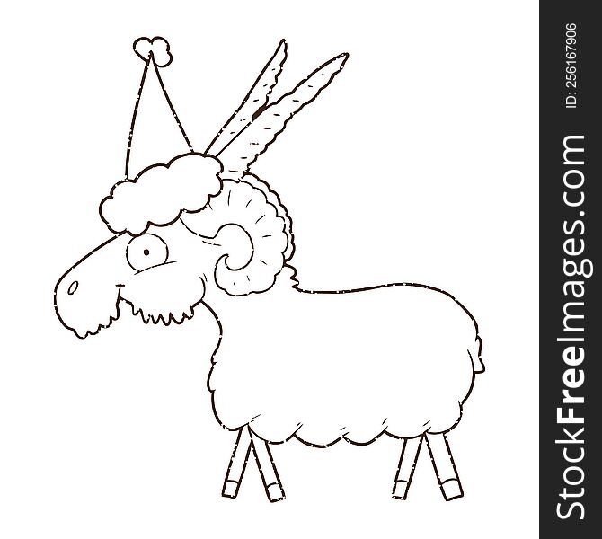 Christmas Goat Charcoal Drawing