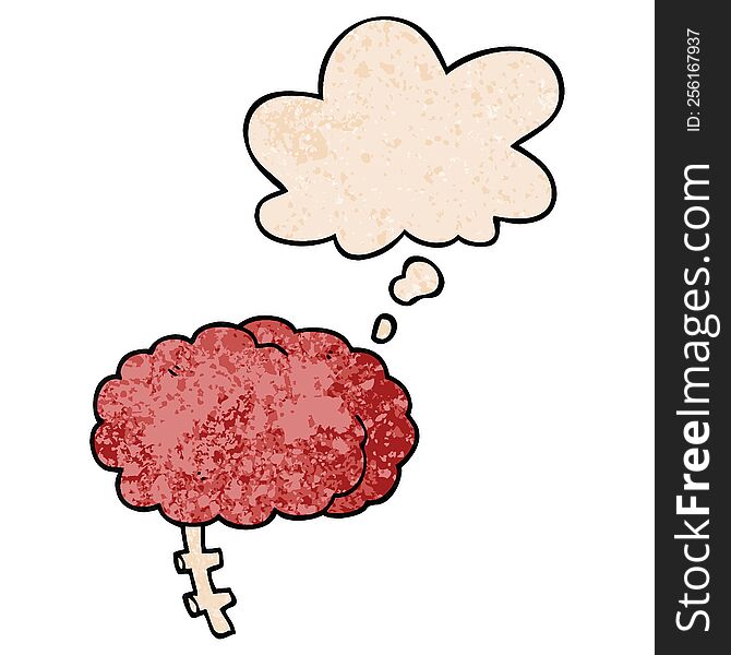 cartoon brain with thought bubble in grunge texture style. cartoon brain with thought bubble in grunge texture style