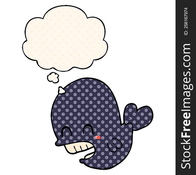 Cartoon Whale And Thought Bubble In Comic Book Style