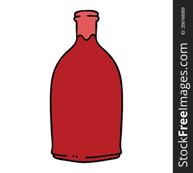 Quirky Hand Drawn Cartoon Red Wine Bottle
