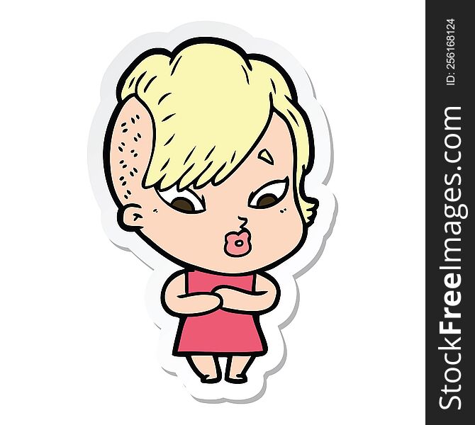 Sticker Of A Cartoon Surprised Girl