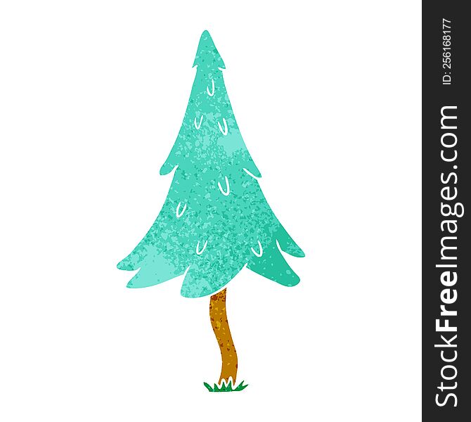 hand drawn retro cartoon doodle of woodland pine trees