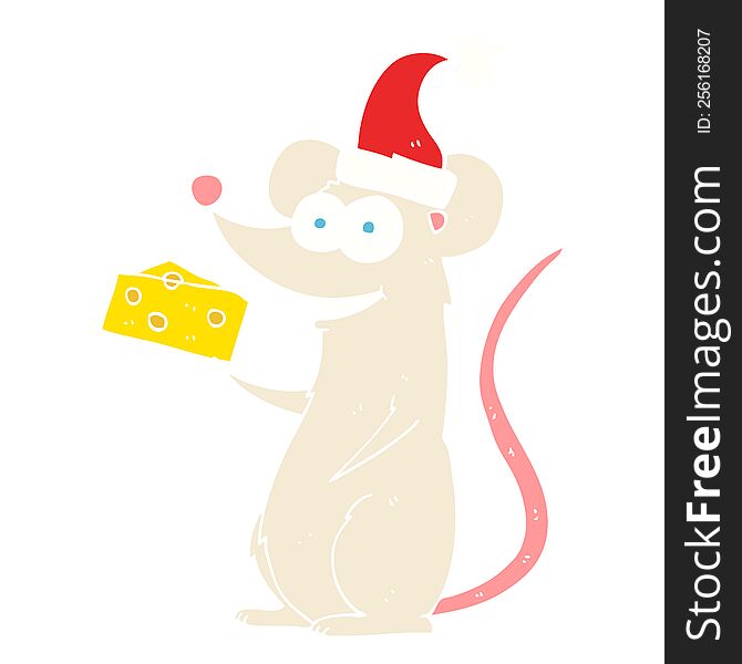 flat color illustration of christmas mouse. flat color illustration of christmas mouse