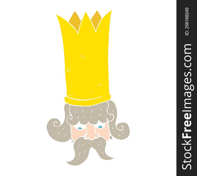 Flat Color Illustration Of A Cartoon King With Huge Crown