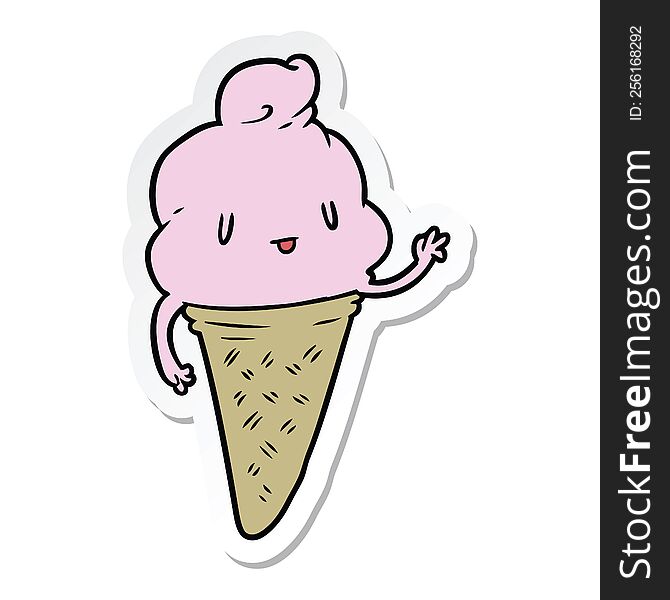 Sticker Of A Cute Cartoon Ice Cream