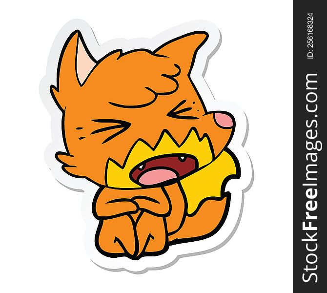 sticker of a angry cartoon fox sitting on floor