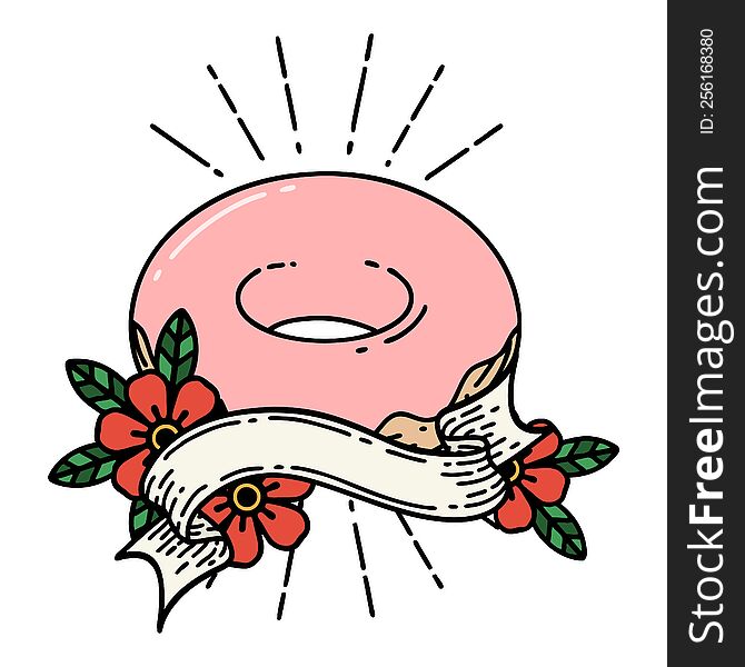 Banner With Tattoo Style Iced Donut