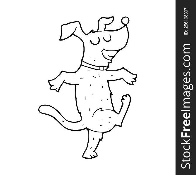 freehand drawn black and white cartoon dancing dog