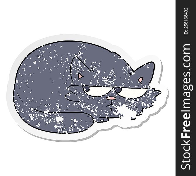 Distressed Sticker Of A Cartoon Suspicious Cat