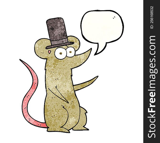 Speech Bubble Textured Cartoon Mouse Wearing Top Hat