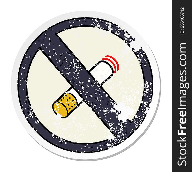 distressed sticker of a cute cartoon no smoking allowed sign