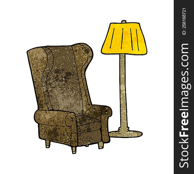 freehand drawn texture cartoon lamp and old chair