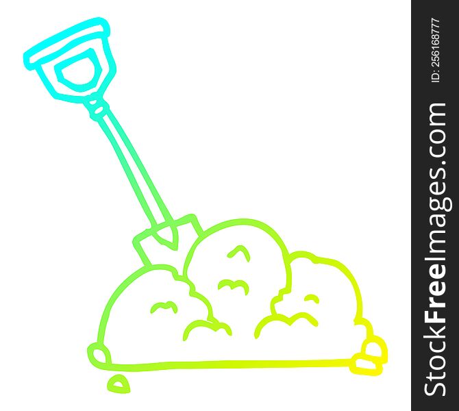 cold gradient line drawing of a cartoon spade in garbage