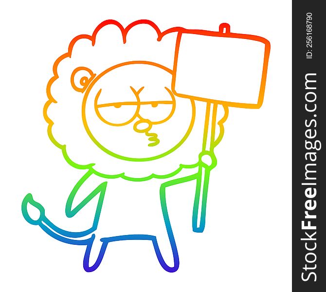 rainbow gradient line drawing of a cartoon bored lion