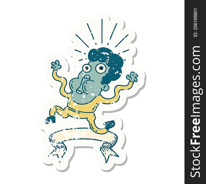 Grunge Sticker Of Tattoo Style Frightened Man