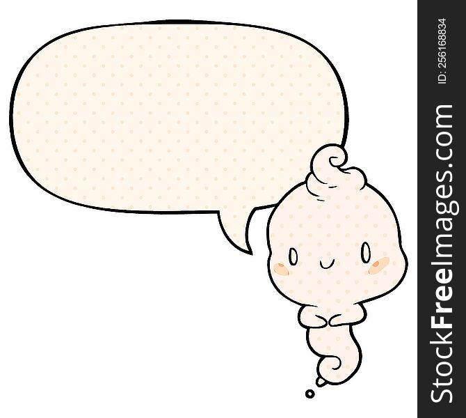 Cute Cartoon Ghost And Speech Bubble In Comic Book Style
