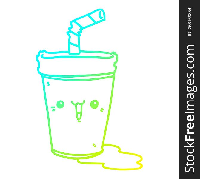 cold gradient line drawing of a cute cartoon soda