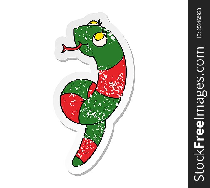 distressed sticker cartoon illustration kawaii of a cute snake. distressed sticker cartoon illustration kawaii of a cute snake