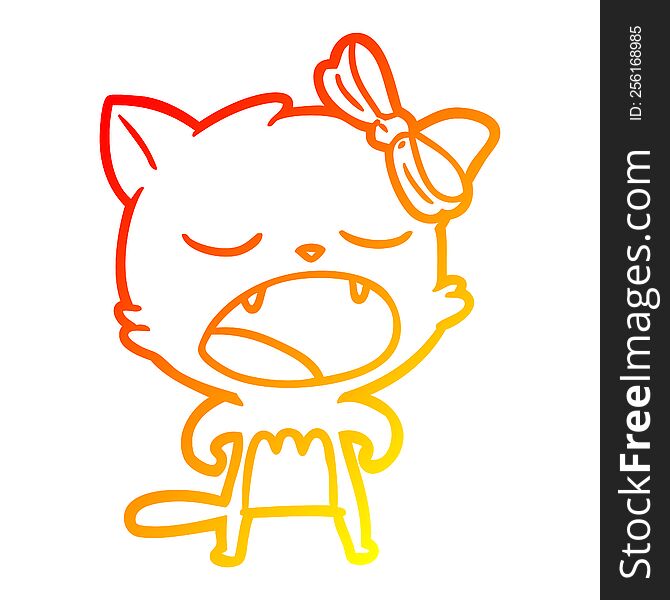 warm gradient line drawing of a cartoon cat meowing
