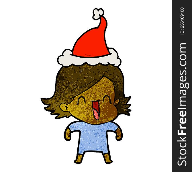 Textured Cartoon Of A Happy Woman Wearing Santa Hat