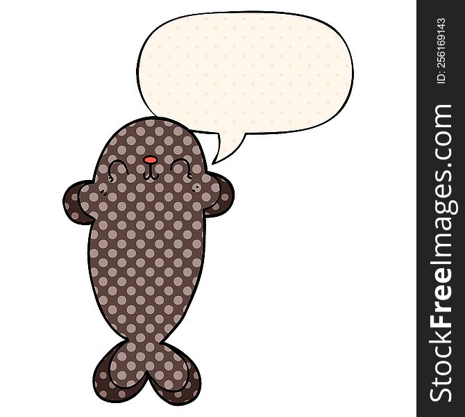 Cartoon Seal And Speech Bubble In Comic Book Style