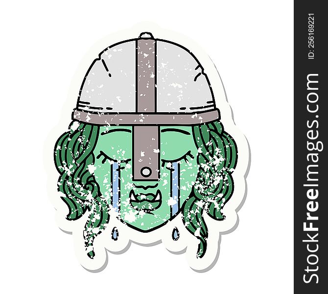 Crying Orc Fighter Character Face Grunge Sticker