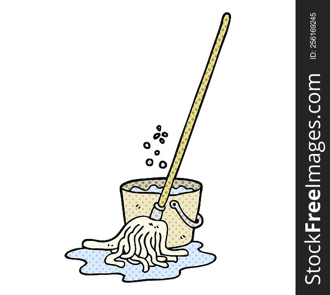 Cartoon Mop And Bucket