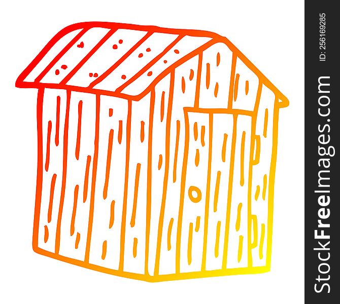 warm gradient line drawing of a cartoon wood shed