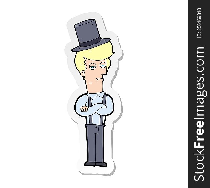 sticker of a cartoon man in braces and top hat