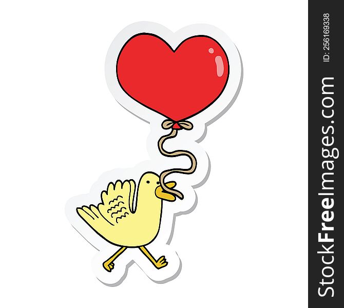 Sticker Of A Cartoon Bird With Heart Balloon