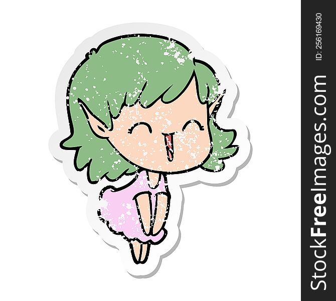 Distressed Sticker Of A Cartoon Elf Girl