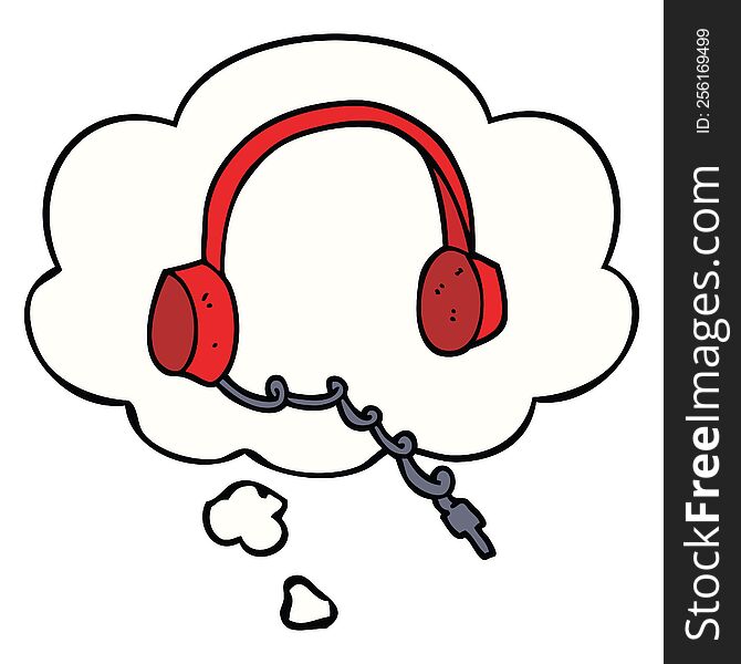 cartoon headphones with thought bubble. cartoon headphones with thought bubble