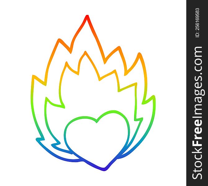 Rainbow Gradient Line Drawing Cartoon Flaming Heart