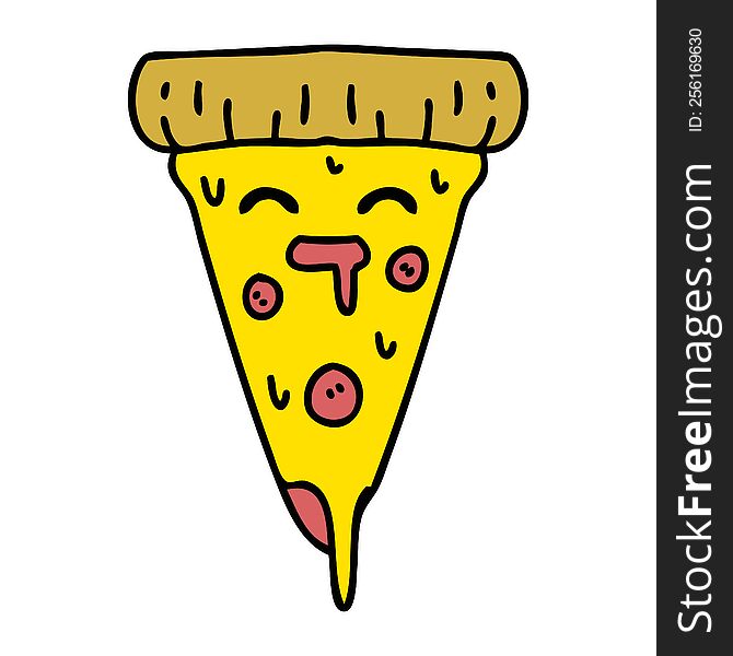 cartoon of a pizza slice with melting cheese. cartoon of a pizza slice with melting cheese