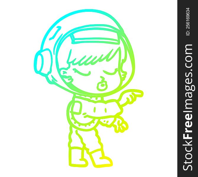 Cold Gradient Line Drawing Cartoon Pretty Astronaut Girl Pointing