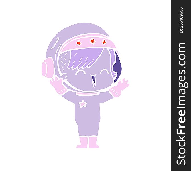 flat color style cartoon laughing astronaut girl