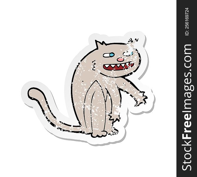 Retro Distressed Sticker Of A Cartoon Happy Cat