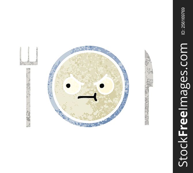 retro illustration style cartoon of a dinner plate