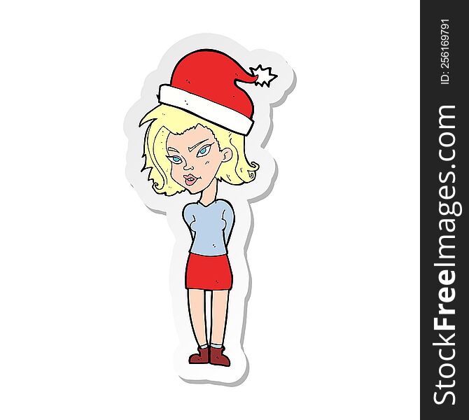 sticker of a cartoon woman wearing christmas hat