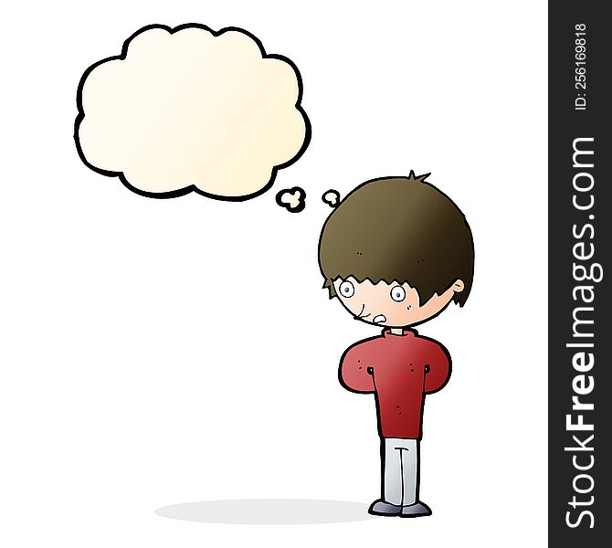 Cartoon Nervous Boy With Thought Bubble