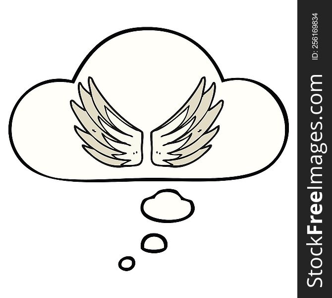 cartoon wings symbol with thought bubble. cartoon wings symbol with thought bubble