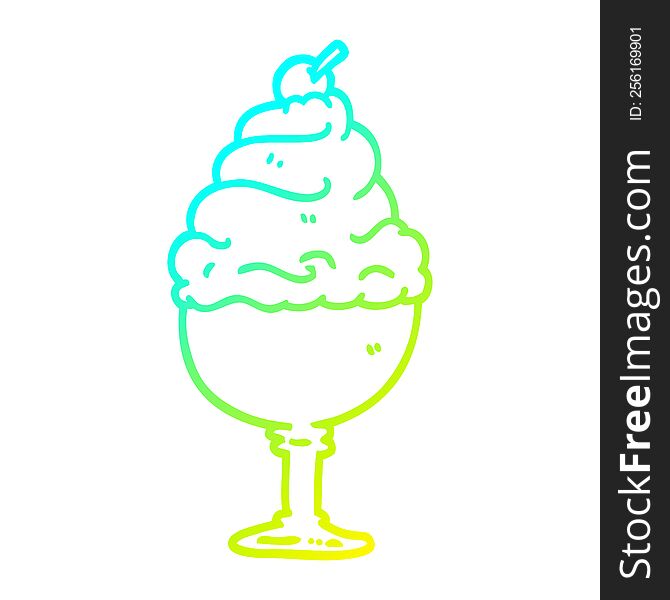 cold gradient line drawing of a cartoon ice cream