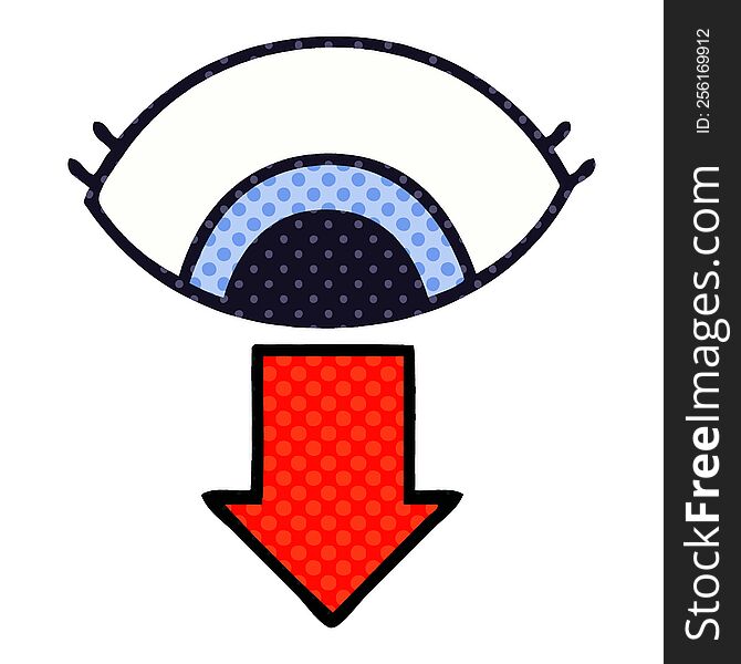 comic book style cartoon of a eye pointing down