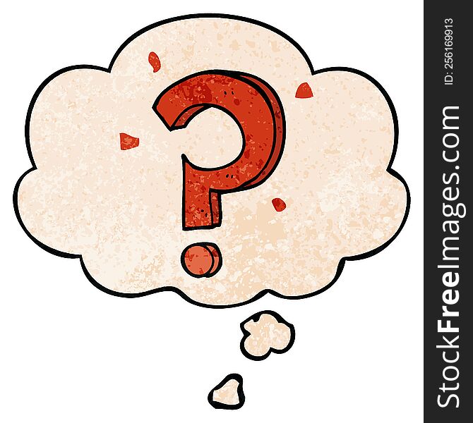 Cartoon Question Mark And Thought Bubble In Grunge Texture Pattern Style
