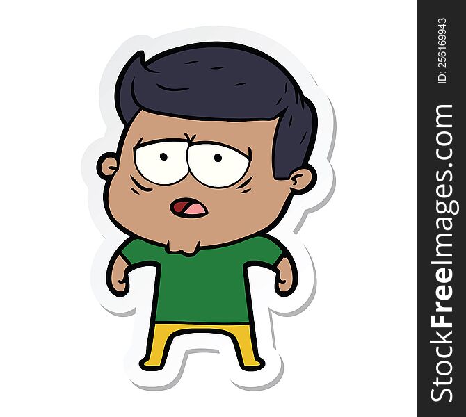 Sticker Of A Cartoon Tired Man