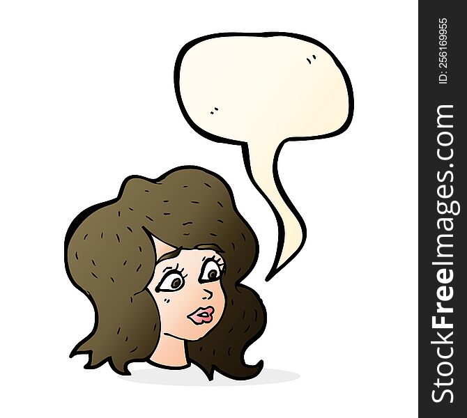 Cartoon Woman Looking Concerned With Speech Bubble